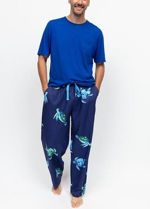 Піжама чоловіча (штани+футболка) cyberjammies ashley 3214-3212 комфортна англійська якість s синій з принтом черепахи