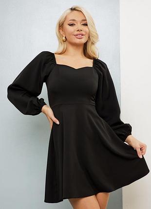 Молодежное короткое коктейльное платье с пышным рукавом, черное s