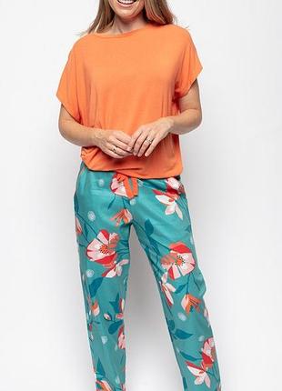 Пижама женская cyberjammies coco 9595-9571 16/xl оранжевый с зеленым с цветочным принтом (5051877441514)