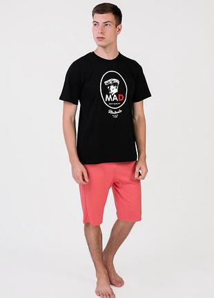 Пижама мужская homewear mad 19525 (шорты + футболка) мягкая для комфортного сна и отдыха l black/coral (3700465520226)