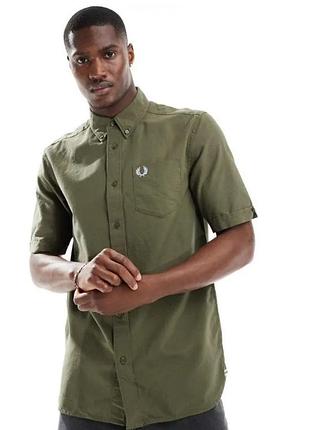 Шведка, рубашка с коротким рукавом fred perry short sleeve oxford shirt in green