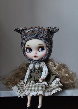 Чепчик з вушками для ляльки блайз blythe 30 см