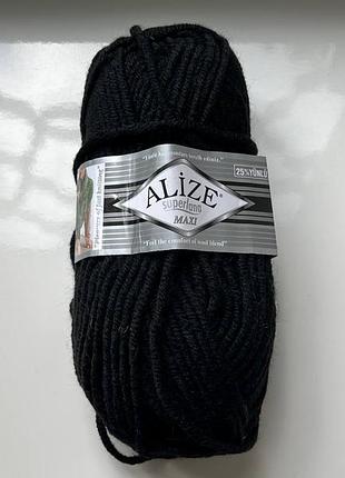 Пряжа alize superlana maxi, № 60, чорний