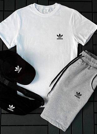 Летний белый спортивный костюм adidas мужской 4в1, модный белый комплект адидас футболка и шорты+кепка+б trek