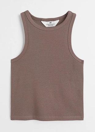 Нюдова майка в рубчик жіноча майка коричнева майка в рубрик майка h&m