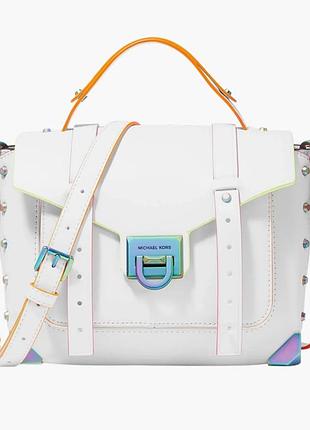 Urbanshop com ua сумка женская michael kors manhattan medium contrast-trim leather satchel white 35h1tncs8l-optic-white-187
