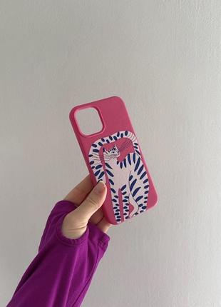 Чохол iphone 12 pro рожевий з принтом кота