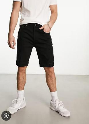 Asos, мужские джинсовые шорты из плотной ткани, черного цвета.