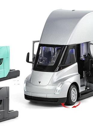 Машина мет. автопром арт. ap74225 (24шт/2) 1:32 tesla semi truck head, батар,світло,звук,відкр.двері,короб. 19,5*9*9см