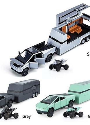 Машина мет. автопром арт. ap74227 (12шт/2) 1:32 tesla pickup truck trailer rv set, батар, свет, звук, откр.дверь, короб. 19,5*9*9см