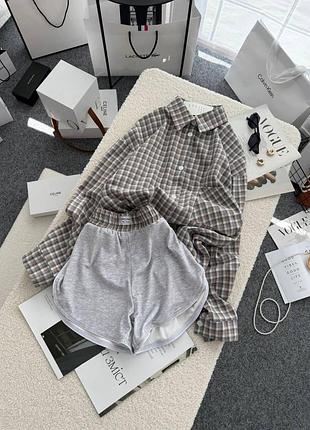 Женский стильный летний костюм рубашка+шорты фланель 100% коттон бежевый 2, 42/46