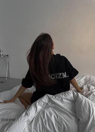 Жіноча футболка оверсайз з куліру з принтом зі стразів (молоко, onesize (s-xl)) чорний