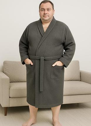 Вафельный халат унисекс big size шаль 3xl