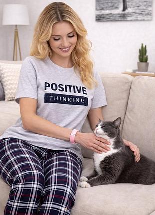 Жіночий піжамний комплект, штани і футболка positive thinking хl