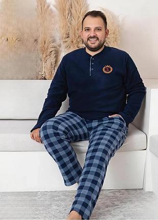 Чоловіча тепла піжама з флісу полар big size 3xl(синя)