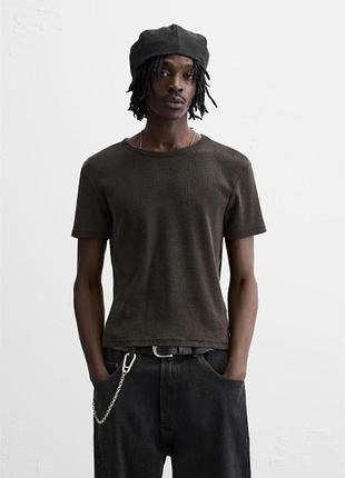 Футболка zara базова рубчик 5644/366 dark brown