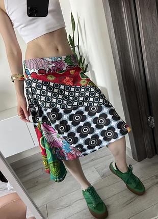 Юбка desigual яркая брендовая разноцветная меди асимметричная по колено