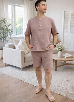 Чоловічий комплект з шортами cosy мусліновий "capri", мокко 2xl