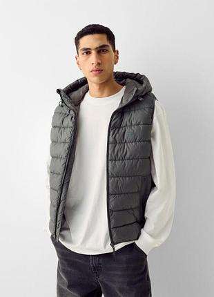 Жилет bershka утеплений каптур 8623 644 036 grey