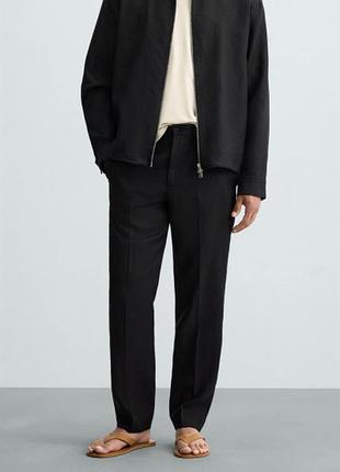 Брюки zara льняные 19639 black