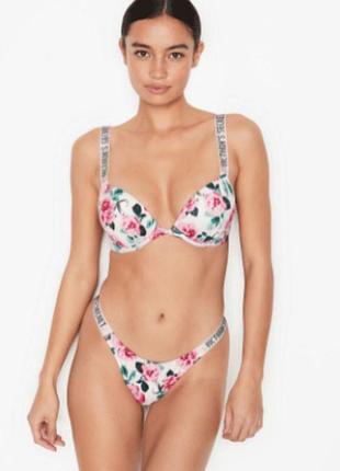 Купальник раздельный в цветы с камушками victoria's secret молочный а-844 70c-s (42) m, 80c