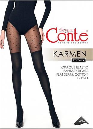 Колготки женские conte fantasy karmen с имитацией гольфинов и рисунком «сердечки» 4, nero