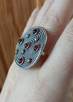 Серебряное  кольцо  мексика с камнем цвета гранат 19,52 фото
