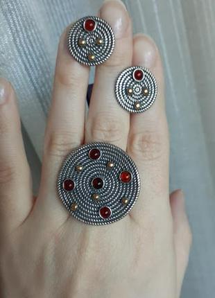 Серебряное  кольцо  мексика с камнем цвета гранат 19,53 фото