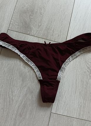 Трусики бордові стрінги ажурні бікіні базові танга lingerie s m 8 10 36 38 44 46
