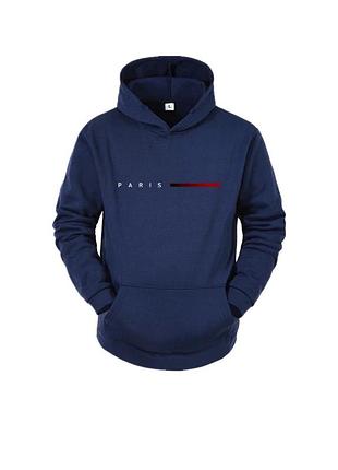 Худи унисекс однотонный осень-зима на флисе oversize с надписью paris темно-синий