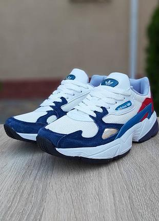 Adidas falcon белые с синим с красным