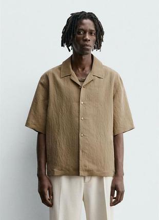 Сорочка zara короткий рукав 19636 beige