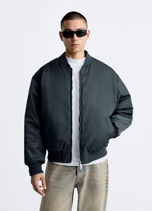 Куртка zara утеплена бомбер 4391 305 grey xxl