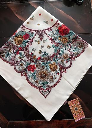 Платок женский, шерстяной, цвет молочный, весенне-осенний, хорошее качество, в башню, 75х75 см
