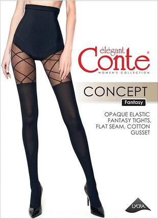 Колготки женские conte fantasy concept с имитацией гольфинов и рисунком «ромбы» 4, grafit
