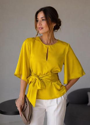 Жовта блуза zara з поясом