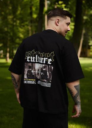 Чоловіча та жіноча оверсайз футболка street culture чорна стрейч-кулір