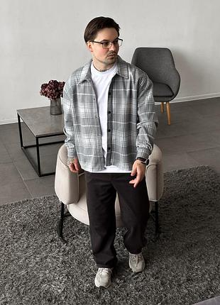 Мужская рубашка в клетку пепельная, 100% хлопок s-m-l-xl