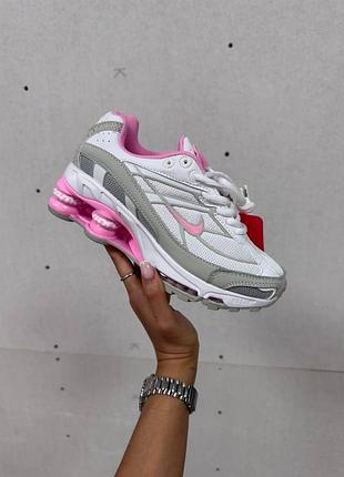 Білі жіночі кросівки nike shox ride 2 supreme white pink х шокс 40