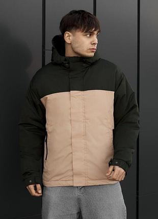 Чоловіча демісезонна куртка з капюшоном staff sk dark green & beige