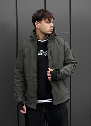 Ветро- и влагозащитная демисезонная мужская куртка staff bu soft shell kyro dark khaki