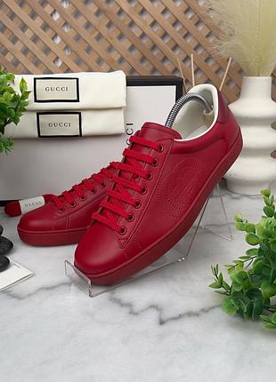 New gucci ace interlocking gg logo sneakers red новые мужские кроссовки кеды кожа оригинал 41 eur