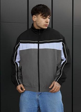 Мужская куртка ветровка staff fn black & gray oversize reflective