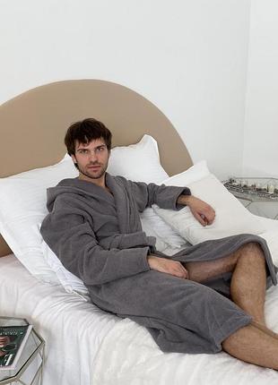 Мужской халат с капюшоном cosy махровый fortune серый
