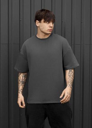 Чоловіча футболка з подовженими рукавами staff dark gray oversize premium