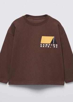 Коричневий лонгслів zara 98 реглан футболка кофта