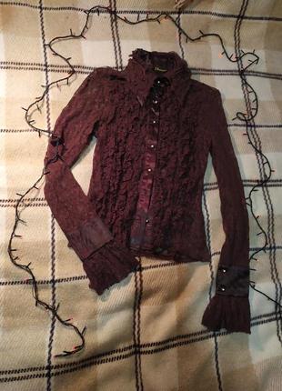 Шикарная гипюровая блуза цвета горький шоколад2 фото