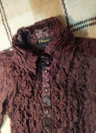 Шикарная гипюровая блуза цвета горький шоколад3 фото