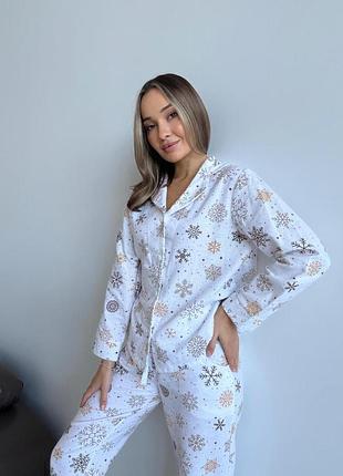 Домашняя женская пижама cosy снежинки (рубашка+брюки)