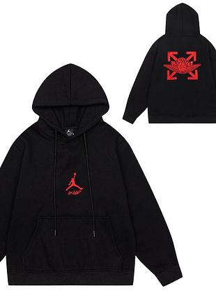 Теплий худі off white x air jordan на флісі, колір чорний, розмір xxl